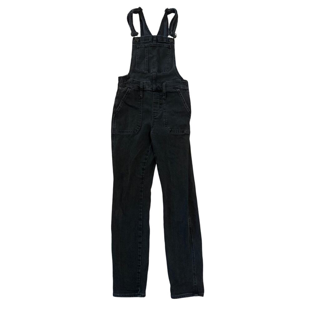 Women XS Madewell Denim Jean Skinny Overalls Bib Lunar Wash Black Cotton